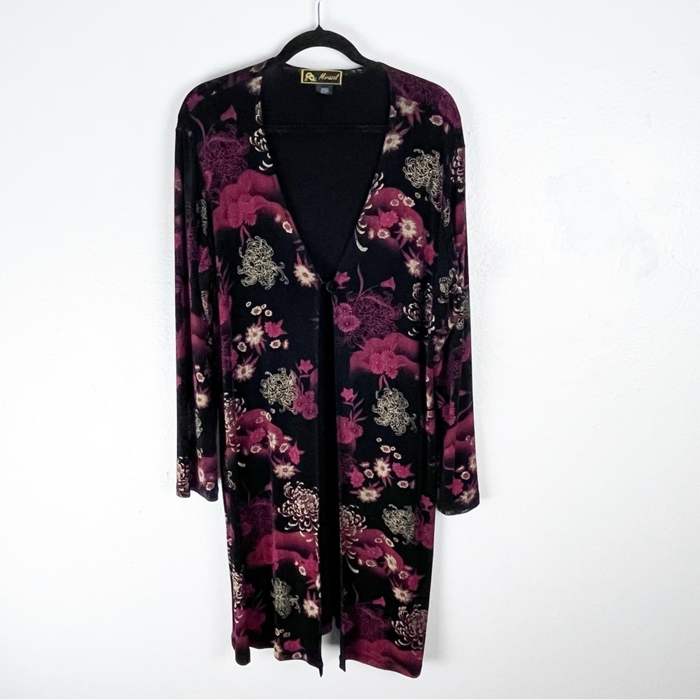 MIRASOL Black Floral Long Sleeves Single Button Slinky Y2K Cardigan Size Large